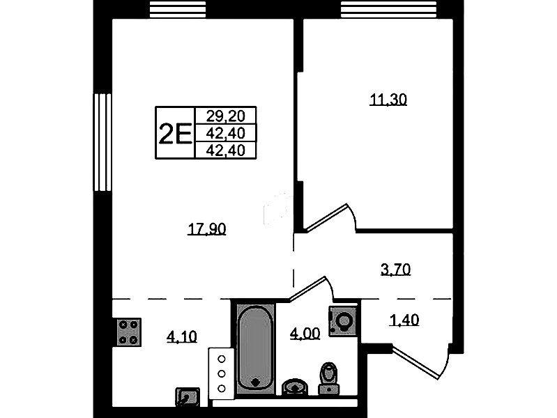 1-комнатная квартира 42.4 м², 1/8 эт., ЖК «Курортный квартал»